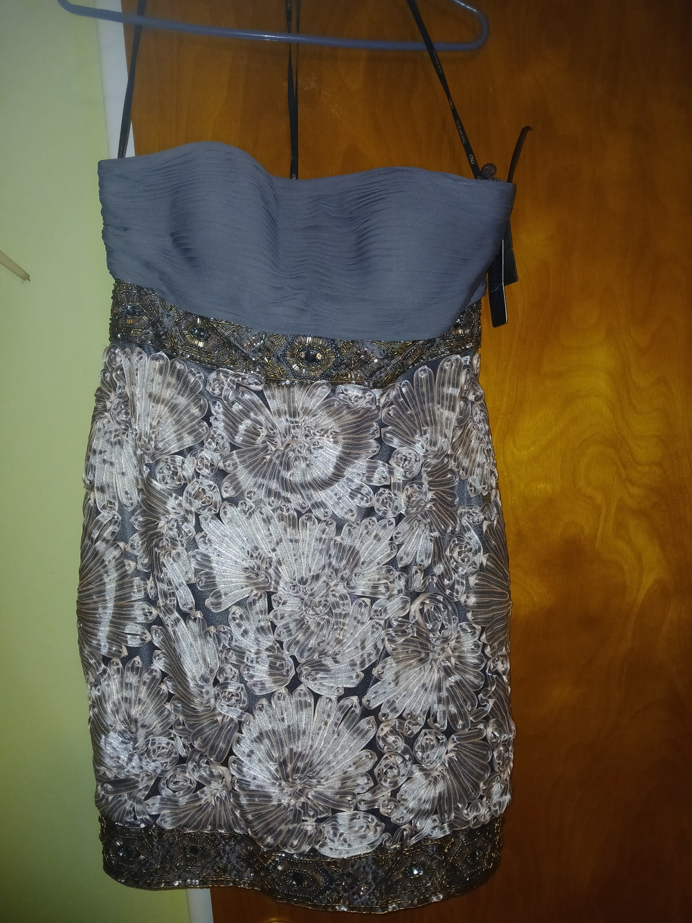 Strapless Gray Floral Beaded Women's Dress
